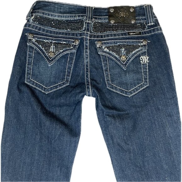Miss Me Denim Skinny Jeans Dark Wash Blue JP4221RSK Women’s Rhinestone 28x32 - Picture 8 of 10